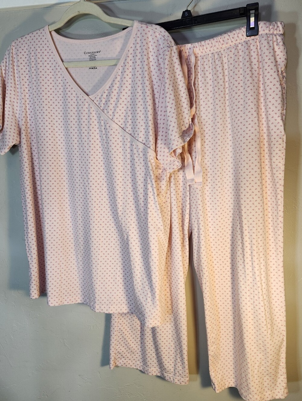 Cuddledown Cotton Soft Pink Short-Sleeve Pajama Set Cropped Pants